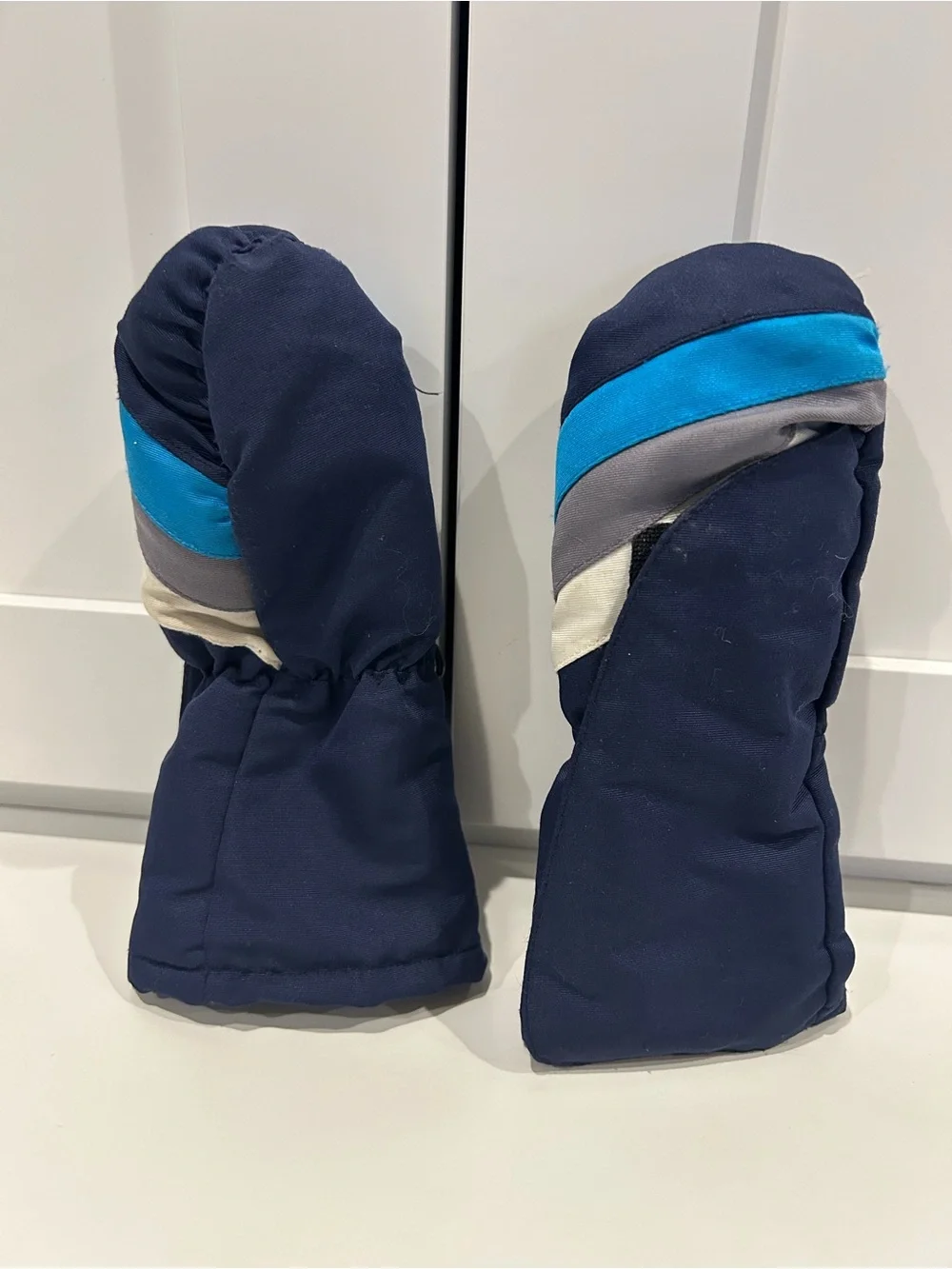 Target Kids Navy Blue Mittens with Bright Blue and Gray Accents